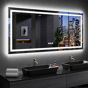 LOAAO 77"X36" LED Bathroom Mirror with Lights, Anti-Fog, Dimmable, RGB Backlit + Front Lighted, Bathroom Vanity Mirror for Wall, Memory Function, Waterproof, Tempered Glass