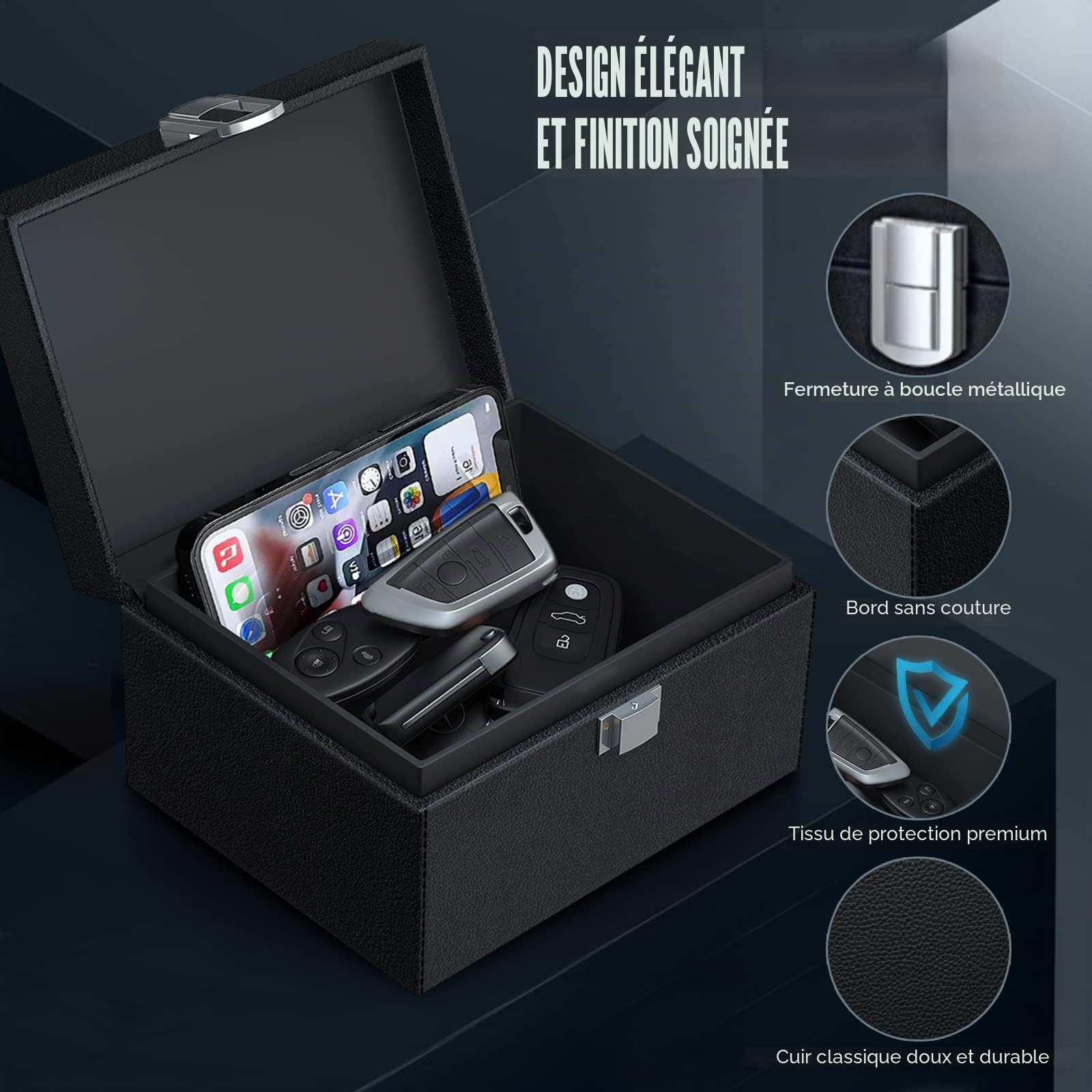 Boite Anti Rfid Clé Voiture Avec 2 PièCes Etui Anti Rfid Pochette Clef Voiture Boite Faraday Boitier Blocage Signal RFID Protection (Grande Taille 19 X 12 X 9 cm)