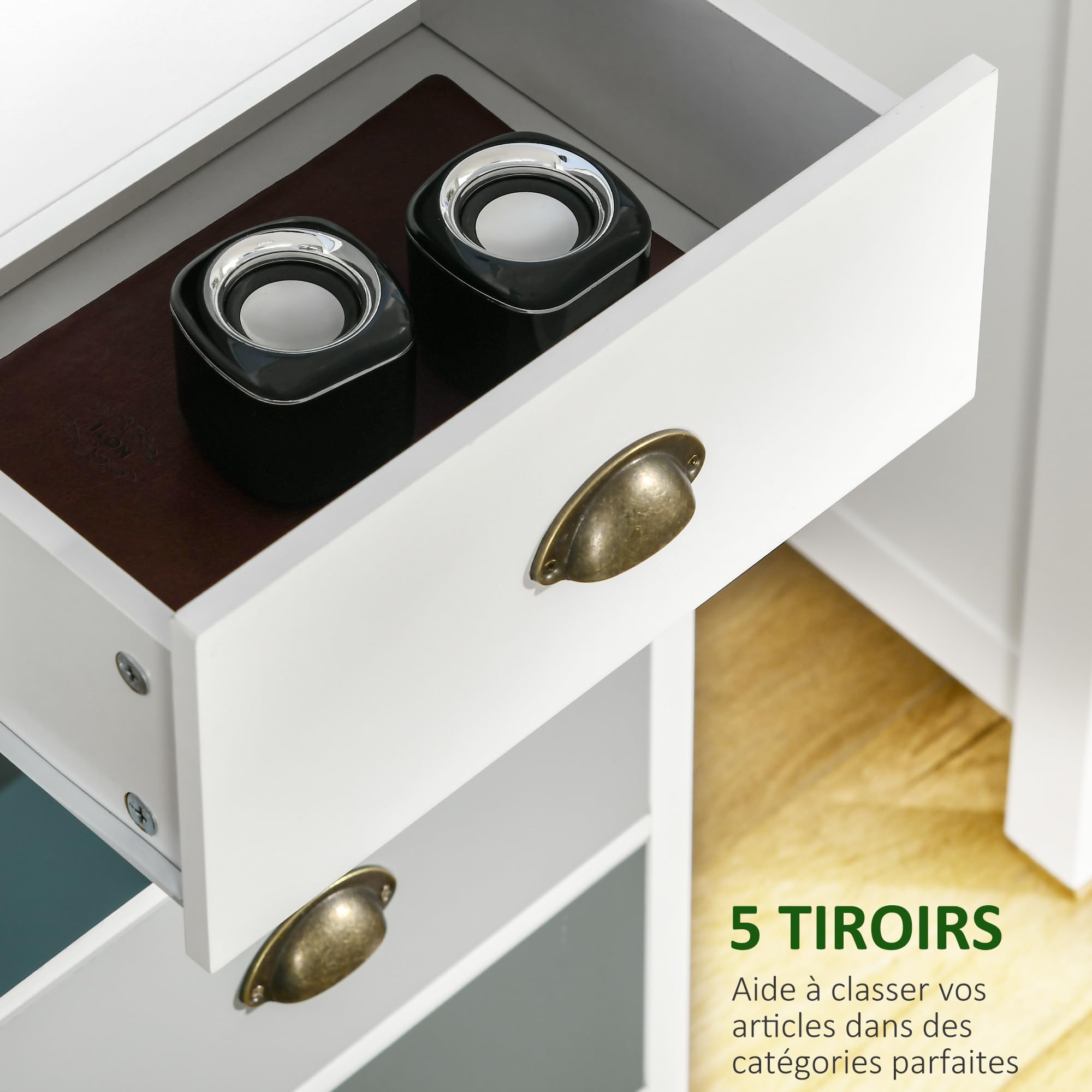 HOMCOM Chiffonnier Commode 5 tiroirs 45L x 30l x 95,4H cm Multicolores | Meuble de Rangement, Poignée Métal Coquille, MDF