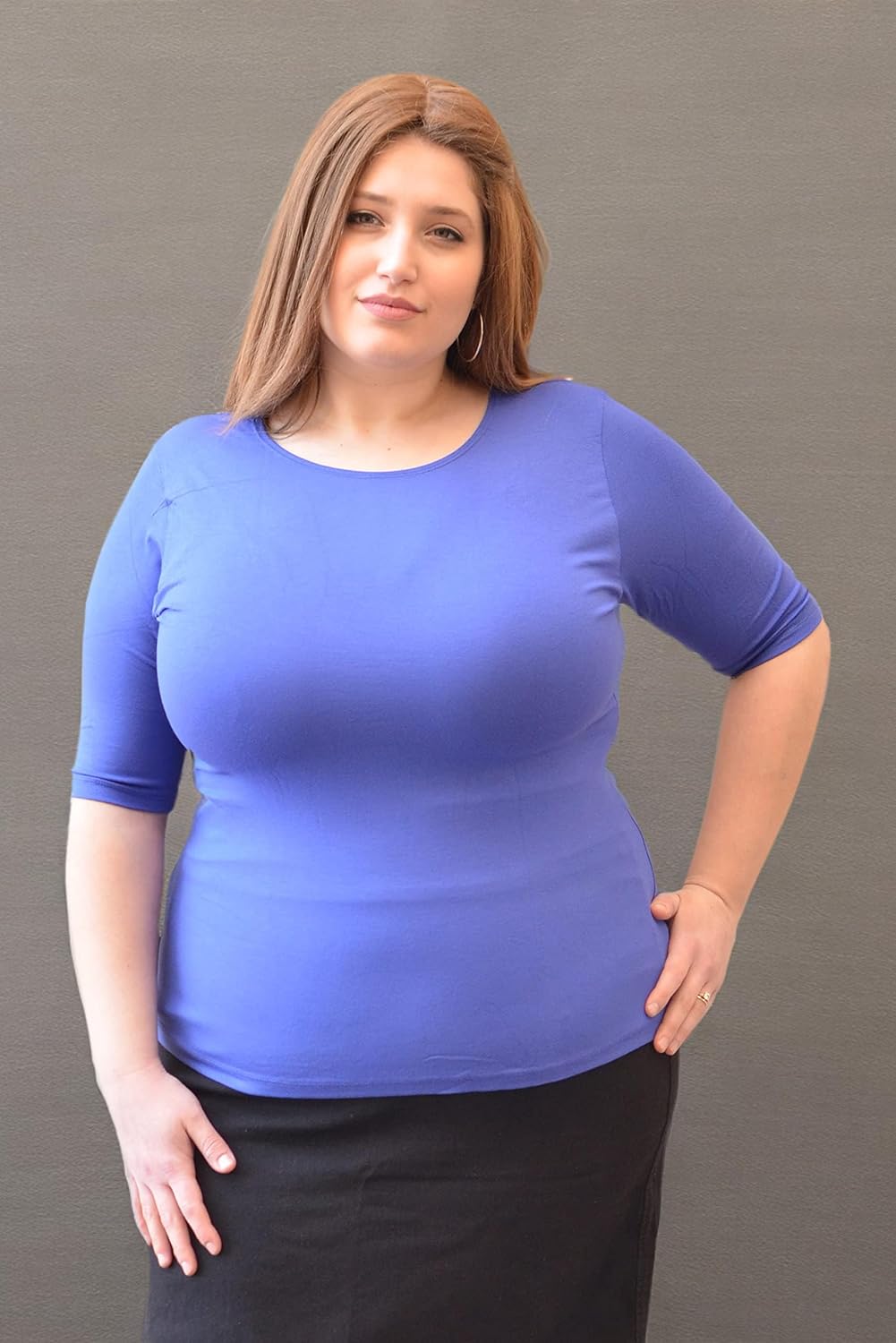 Kosher Casual Women's Modest Boat Neck Fitted Layering Top with Elbow Length Sleeves - Image 8