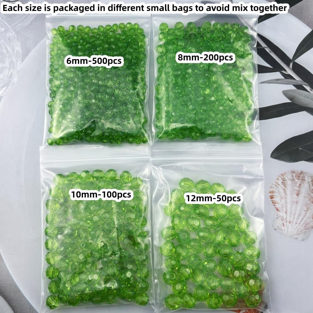 850pcs Acrylic Round Faceted Beads 6mm 8mm 10mm 12mm Faceted Round Spacer Beads for Bracelets Necklace Earring DIY Jewelry Making Craft(Green) - Image 3