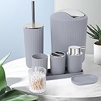 Vista 5 de FEILANDUO Juego de accesorios de baño completo, juego de 8 piezas de accesorios de baño con basura, dispensador de jabón, jabonera, soporte para Gris