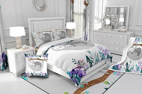 Miniatura 5 de Erosebridal Juego de ropa de cama de perezoso tamaño Queen, adorable funda de edredón de perezoso en el árbol para niños y niñas, funda de edredón