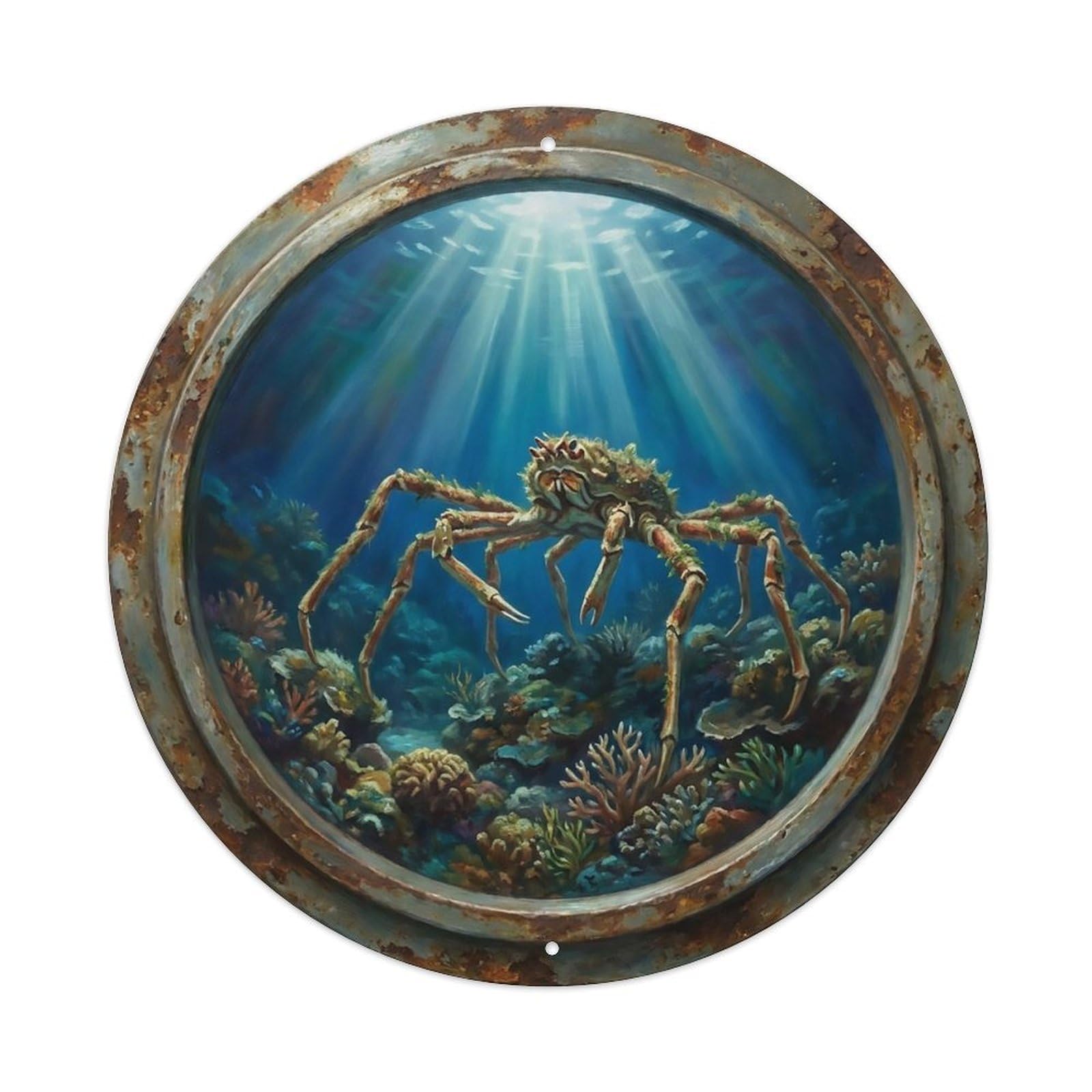 Vintage Porthole Spider Crab Long Ship Window Undersea Deep Sea Metal Tin Sign