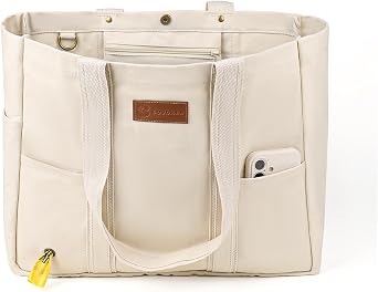 Large Canvas Tote Bag for Women,Casual Spacious Shoulder Bag | Tote Bag with Pockets and Laptop Sleeve,Large Reusable Grocery Shopping Bag,for Work,Travel & Daily Use,Sturdy & Stylish