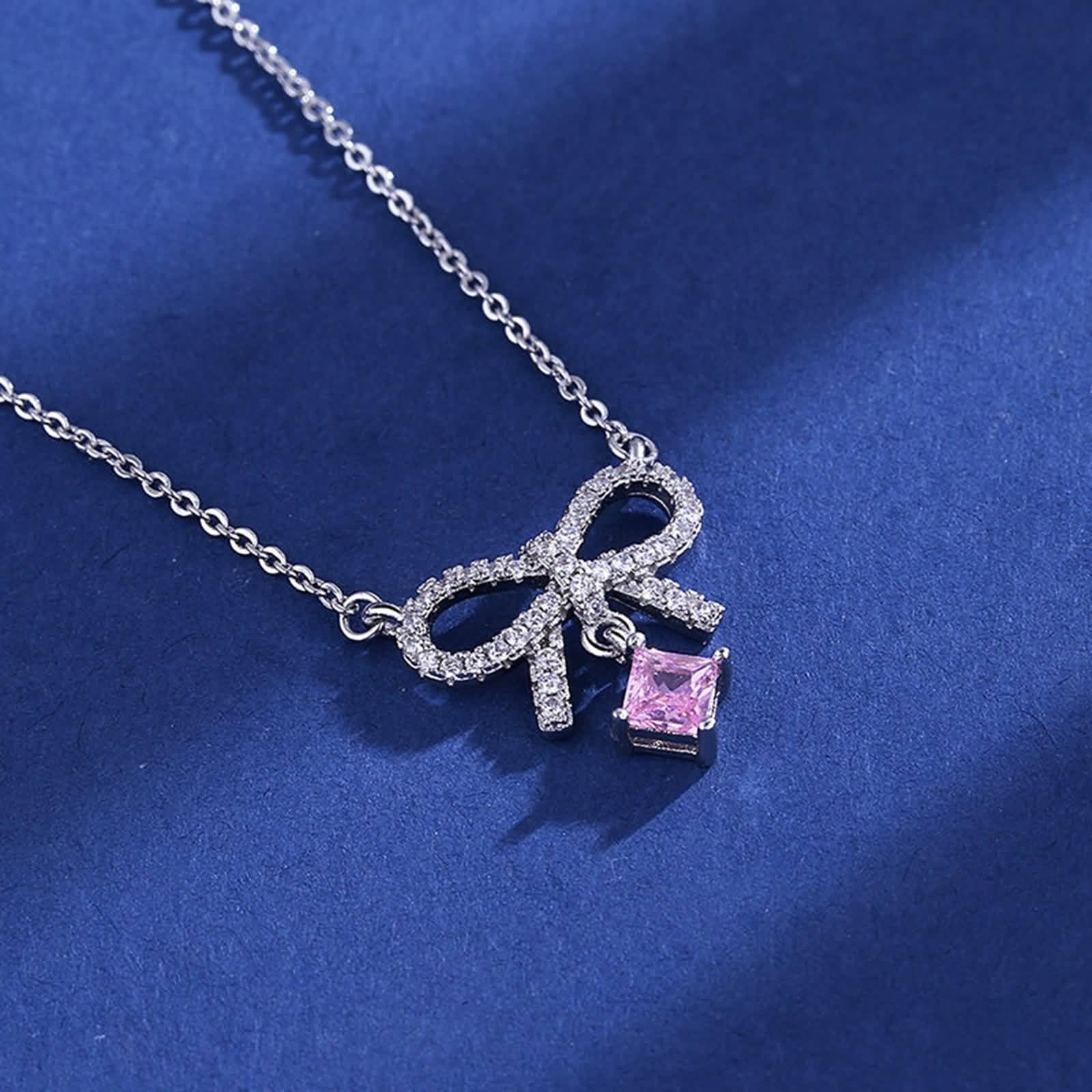 Pendente Donna Diamante, Donna 9K/14K/18 Oro Bianco Collana Ciondolo a Fiocco con tormalina e Diamante da Laboratorio