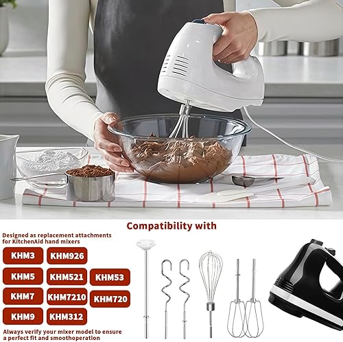 Miniatura 4 de KitchenAid KHM512 KHM6118 KHM7210 KHM926, incluye batidor turbo, batidor profesional, ganchos de masa, varilla de mezcla, juego de 6