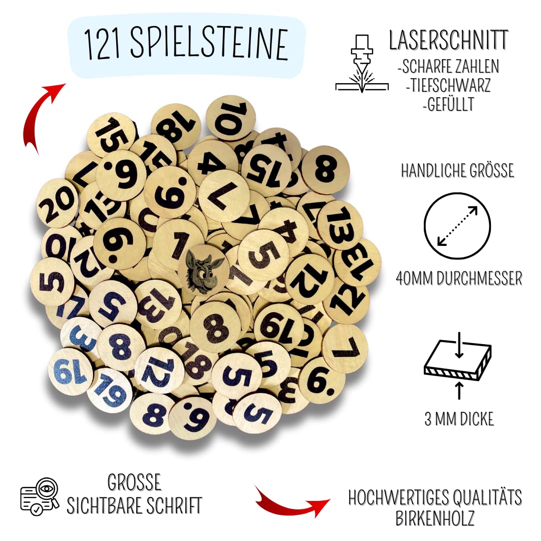 Mutou Das Eselspiel 2.0 – 121 Teile aus Holz – Handgefertigtes Familienspiel Lernspiel Reisespiel