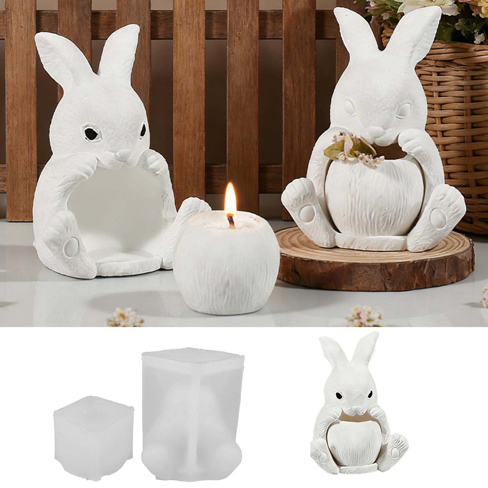 Skeadex Silikonformen Gießformen Ostern Hase, 2 Stück 3D Silikonform Hase mit Platte Silikonform Ostern Gipsformen Zum Gießen Gießformen Silikon Ostern Gießform Kaninchen Frühling für DIY (F)