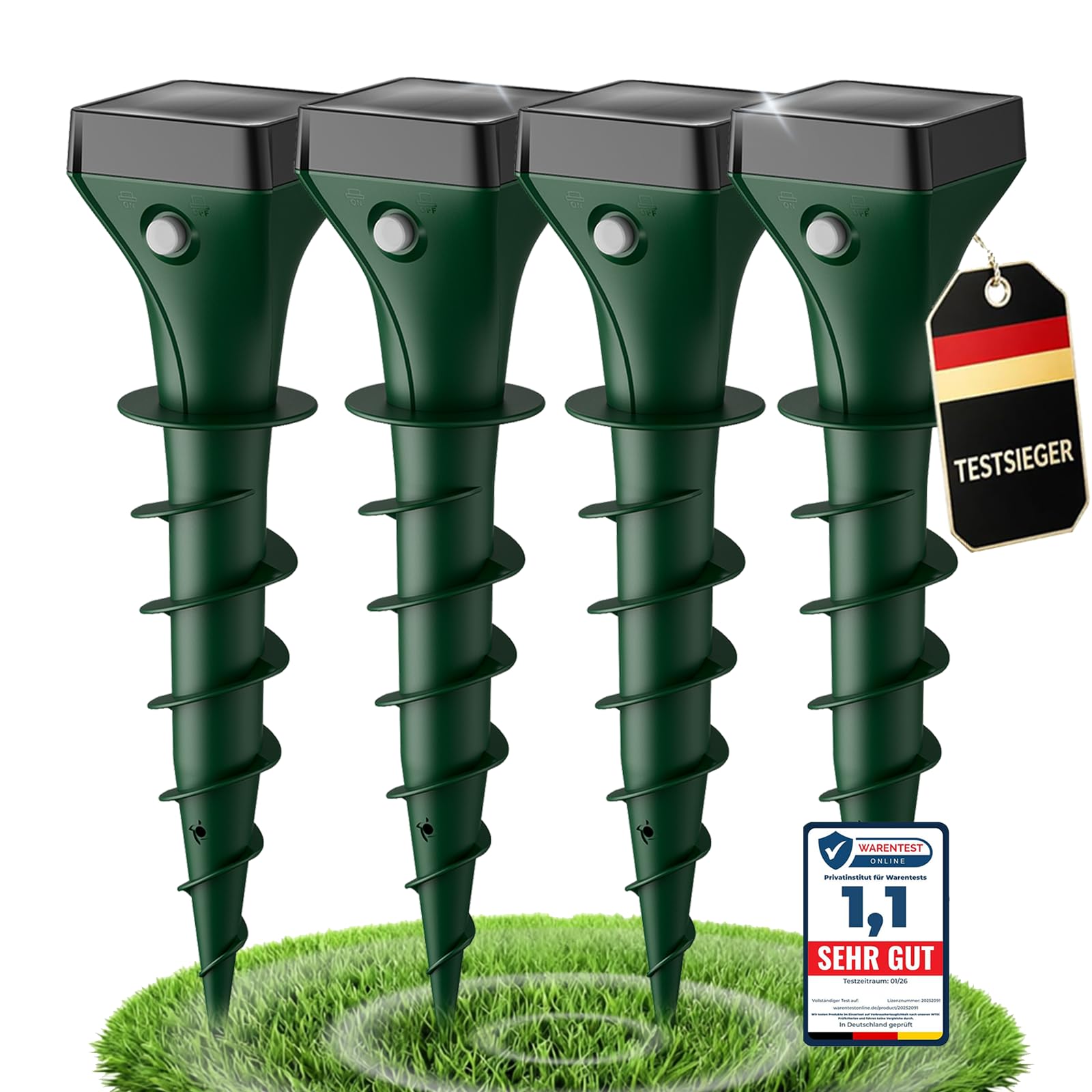Maulwurf Vertreiber 4er Pack, Solar Maulwurfschreck mit Ultraschall & KI-Wechselfrequenz, Effektive Wühlmausabwehr gegen Maulwürfe und Wühlmäuse, IP65 Wasserdicht für Garten und Außenbereich