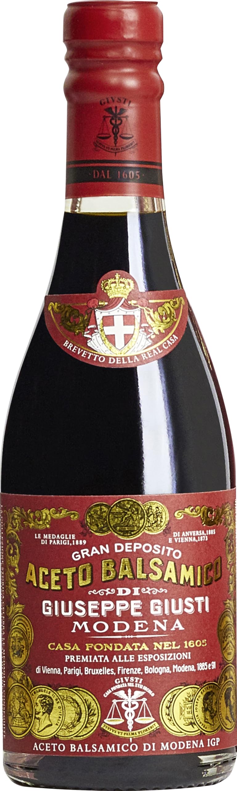 Giusti Aceto Balsamico di Modena – Giusti Balsamico Essig 3 Goldmedaillen in Traditionsflasche (1 x 0.25 l)