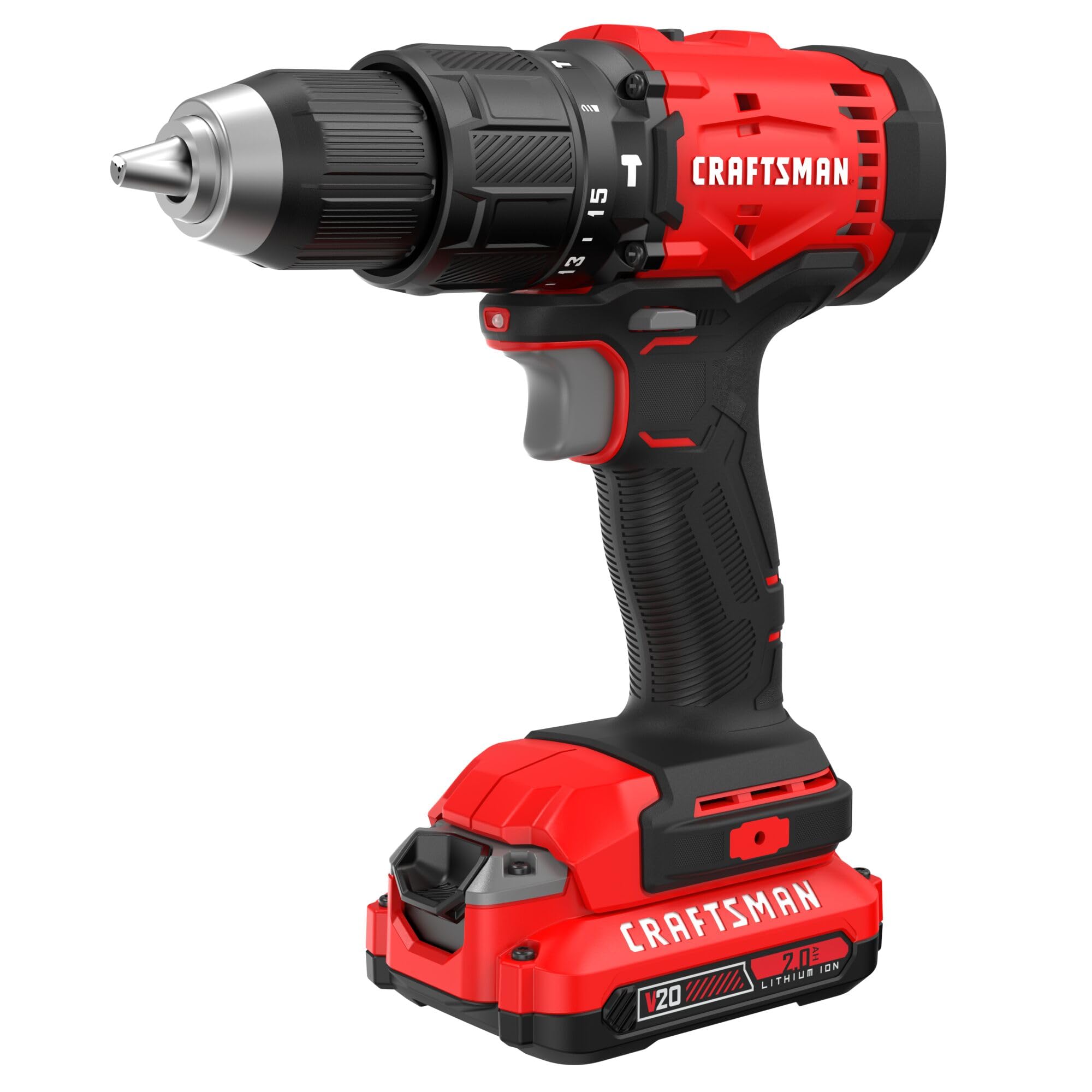 CRAFTSMAN Trapano a percussione senza fili, 20 V, max 1/2, include batteria (2 Ah), caricatore e punta doppia, trapano a percussione a velocità variabile con luce LED (CMCD712D1)