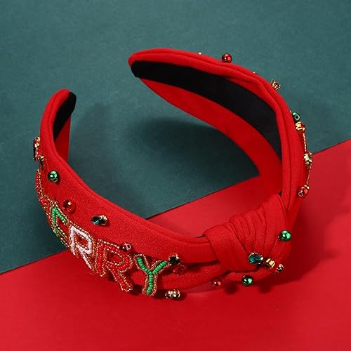 Miniatura 5 de mokkia Diadema de Navidad para mujer, accesorios de Navidad, lazo de reno, copo de nieve, diadema roja y verde con diamantes de imitación anudada,