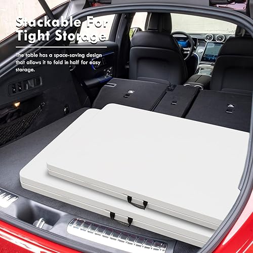 Miniatura 7 de Plainsity Mesa plegable de plástico de 8 pies  Mesa de comedor portátil, plegable y resistente para fiestas, bodas, barbacoas, campamentos, eventos