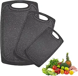 Kit 3 Tábuas de Corte, Tábuas de Carne, Profissionais com Ranhuras para Suco e Alça, Livre de BPA para Carnes, Legumes e Padaria