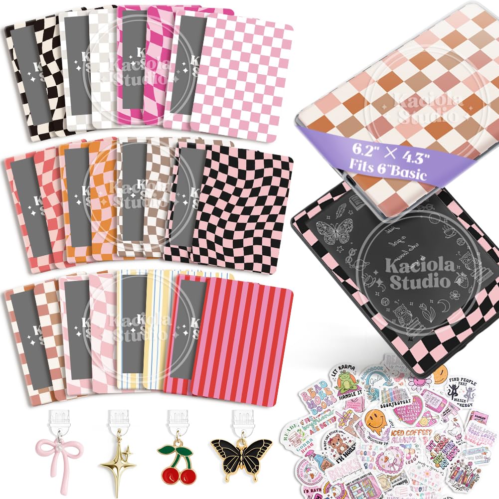 KACIOLA STUDIO 24PCS Warm Color Skin for E-Reader, and 4PCS Type C Charms for E-Reader with Scrapbook Stickers, 6.2"x4.3" Skin Front and Back Decal Inserts for Basic (Warm Color)