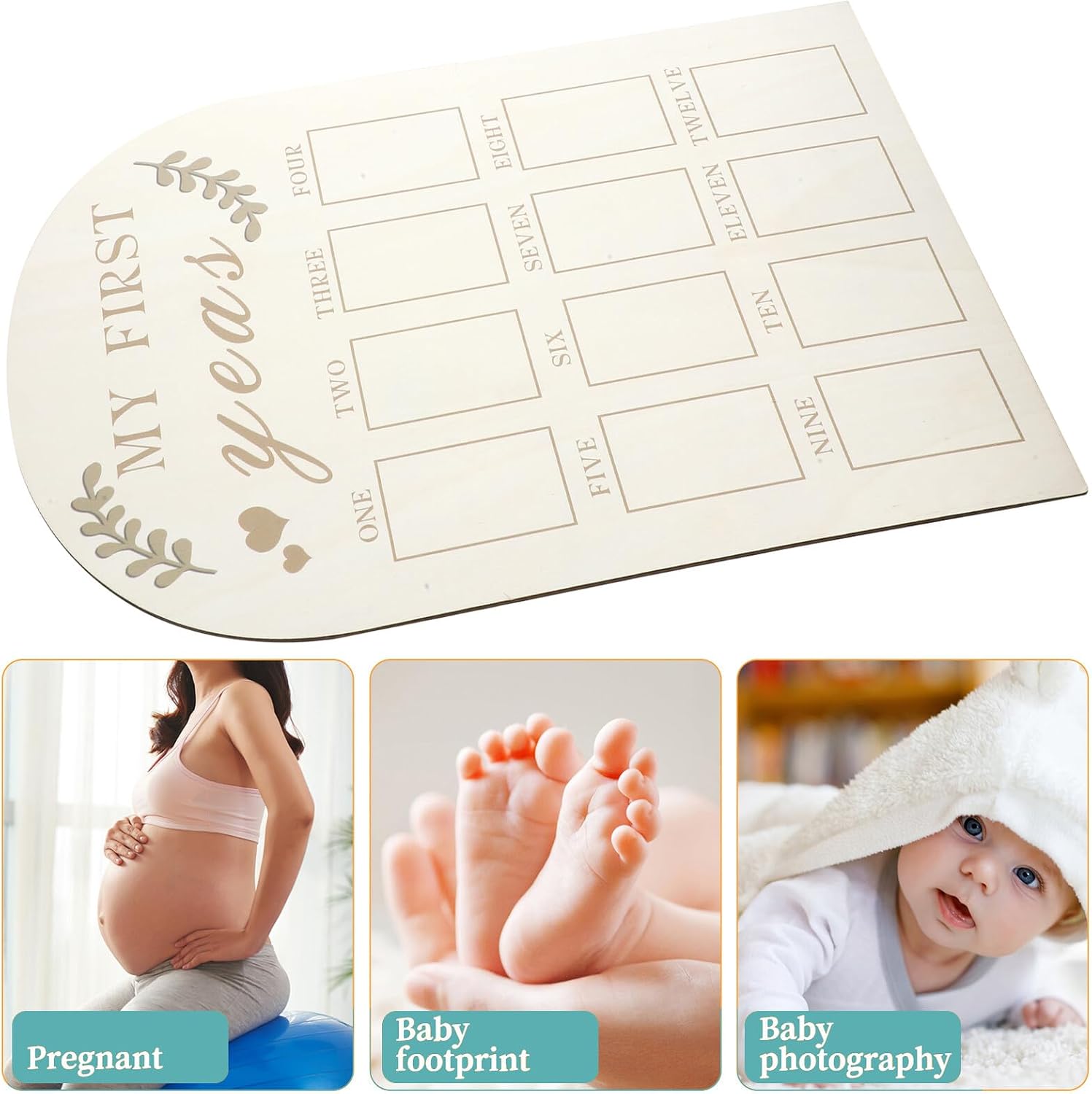 Milestone Photo Frame First Year Picture Frame for Newborn Monthly Photos Nursery Décor Memory Board