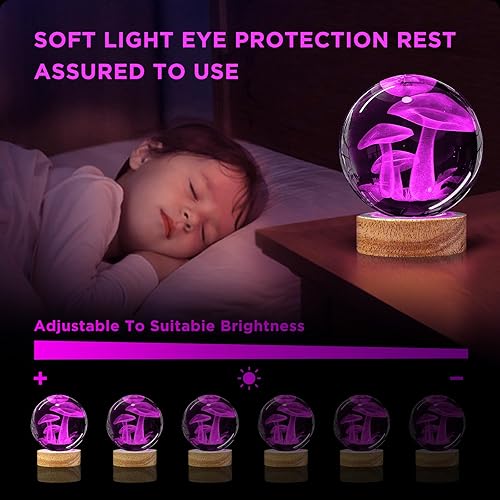 Miniatura 4 de Lámpara de bola de cristal con forma de rosa 3D de 3.15 pulgadas, con base de madera que cambia de color y control remoto, aniversario, San