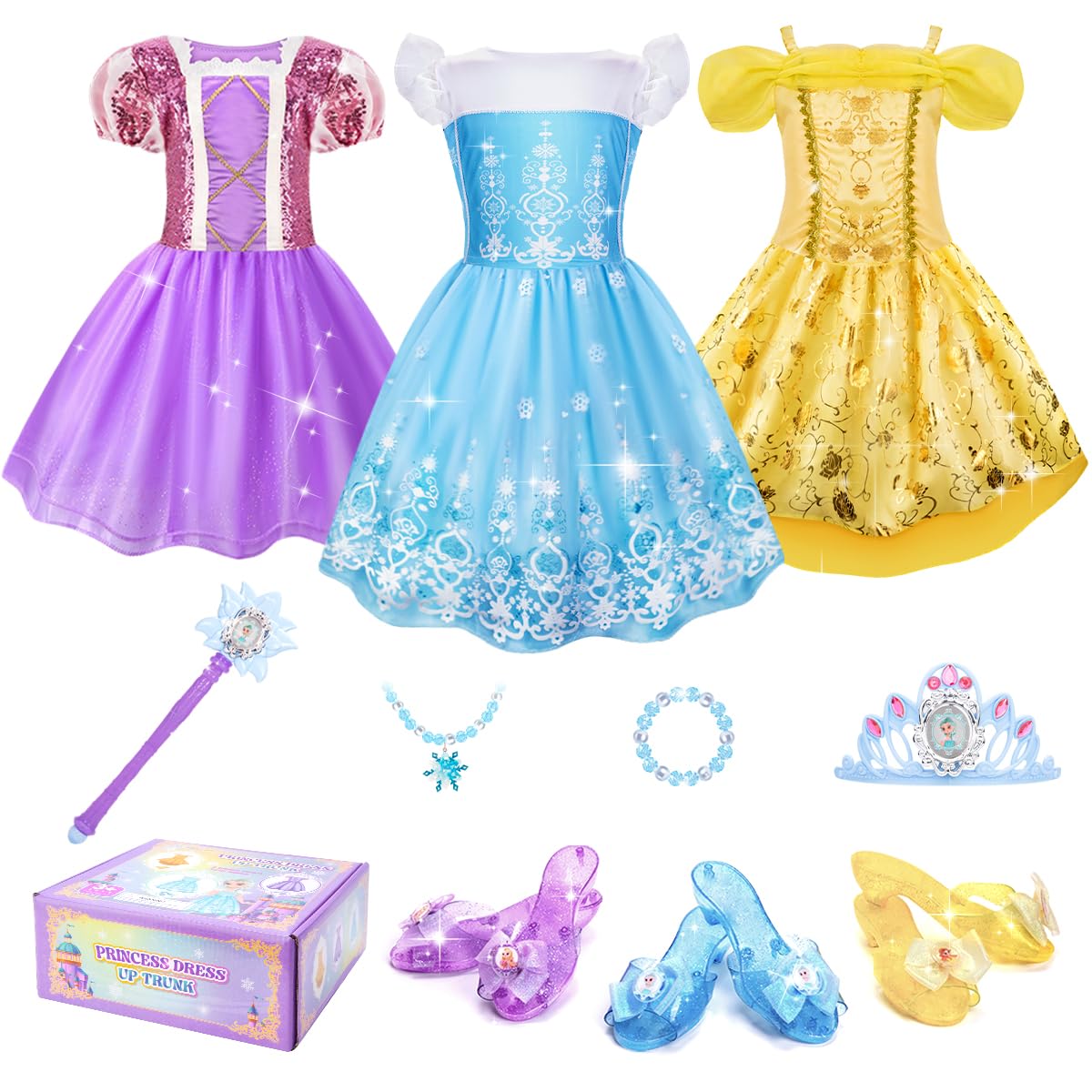 Meland Princess Dress Up for Girls, Dress Up Clothes for Kids with Princess Shoes, Toys Gifts for Toddler Girls Aged 3 4 5 6