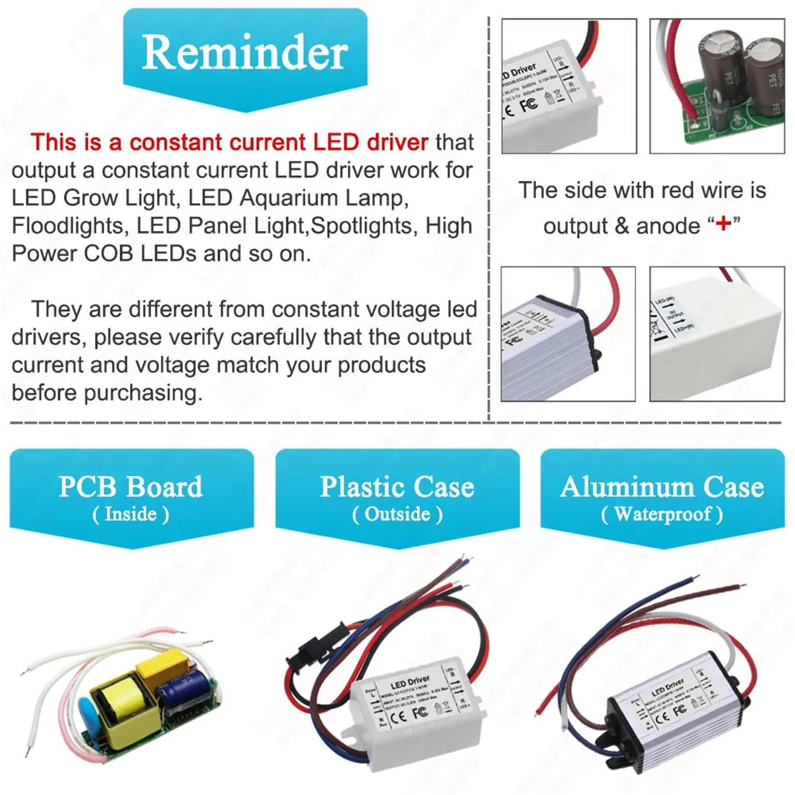 Driver LED de corriente constante 300 mA, 450 mA, 600 mA, 900 mA, 1500 mA, transformadores de iluminación 1 W, 3 W, 5 W, 10 W, 20 W, 30 W, 36 W, 50 W, 100 W (PCB Board,450 mA 39 a 85V)