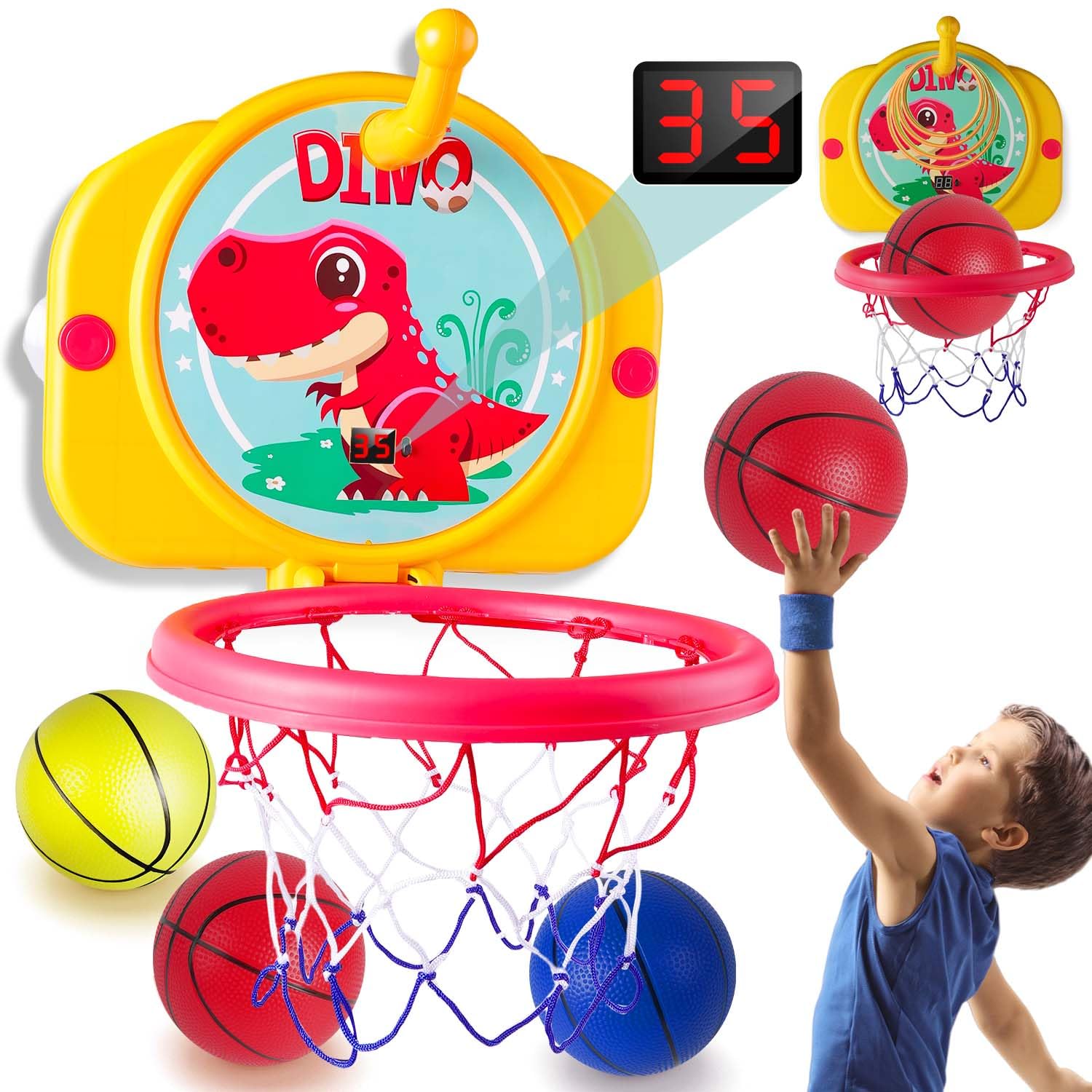 Vatos Mini Basketballkorb Indoor für Kinder,Basketball Korb mit Elektronischer Anzeigetafel und Reifenspiel Geschenke für Kinder ab 3 Jahren