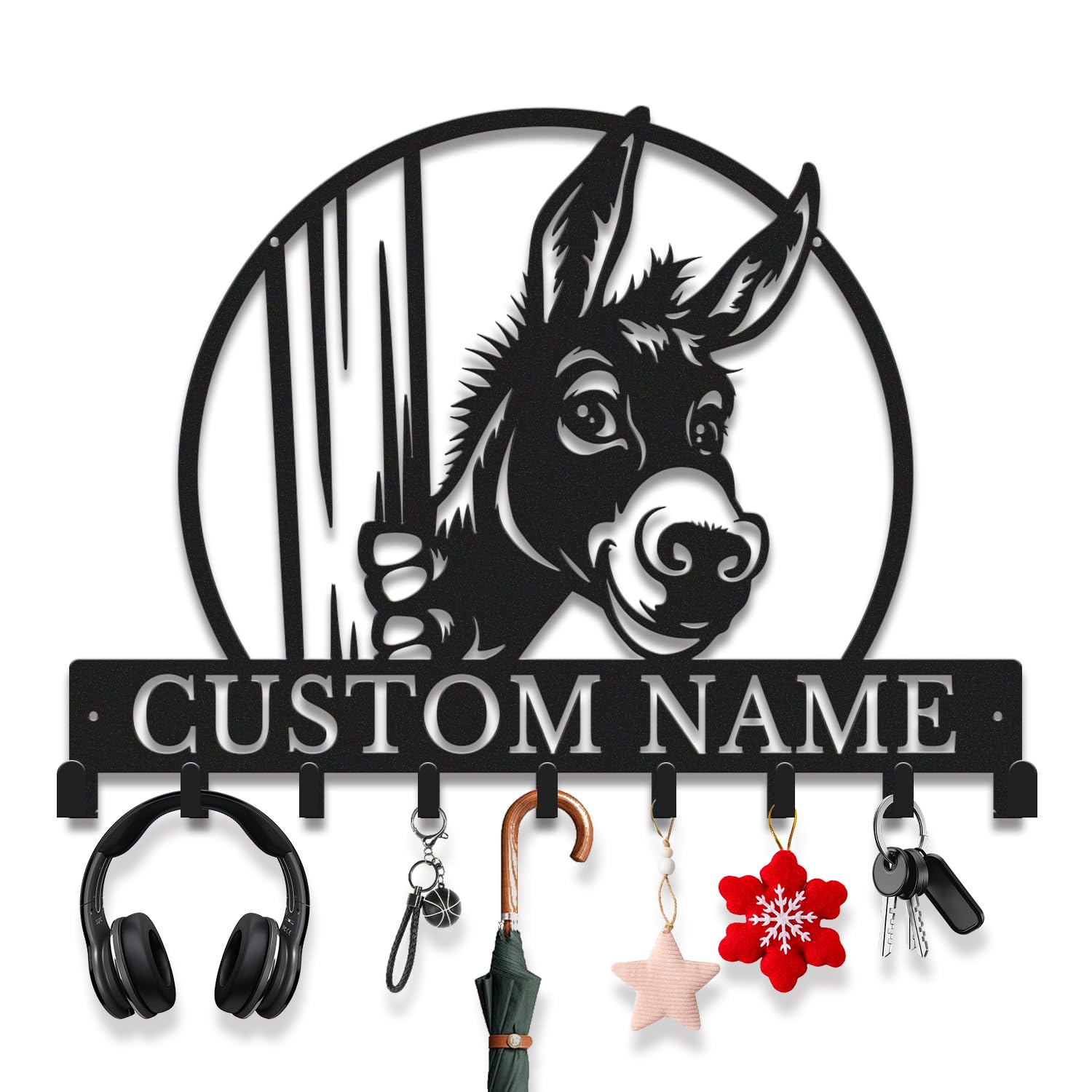 Avalox Style-3 Personalized Donkey Key Holder With Key Hooks – Organizer For Entryway, Living Room, Farmhouse Rustic Decor, Unique Key Rack For Keys, Leash, Lanyard (Style-3)