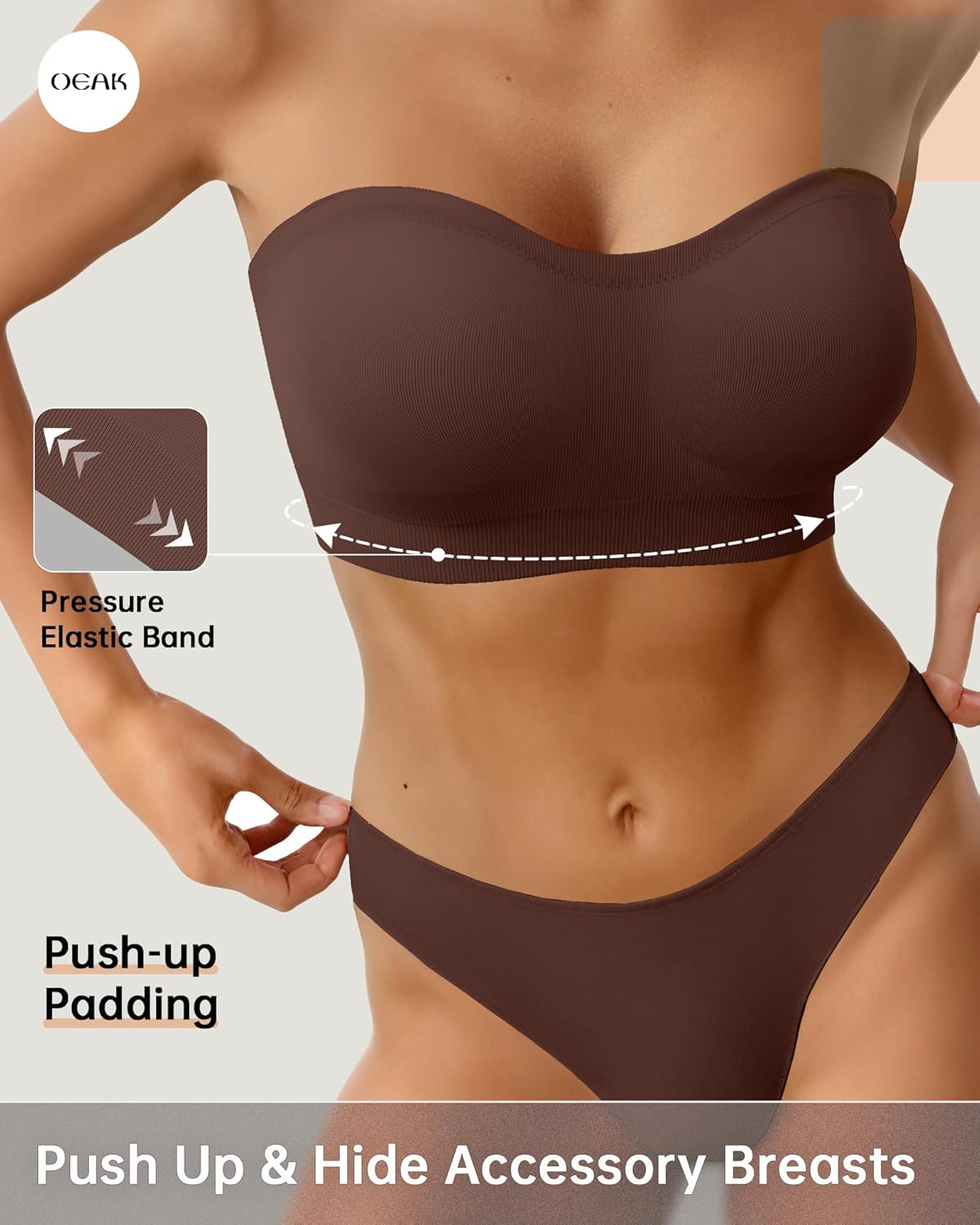 OEAK Strapless Bras for Women Wireless Bandeau Bra Non Slip Push Up Tube Top Seamless Bras Comfortable Padded Bralette - Image 3