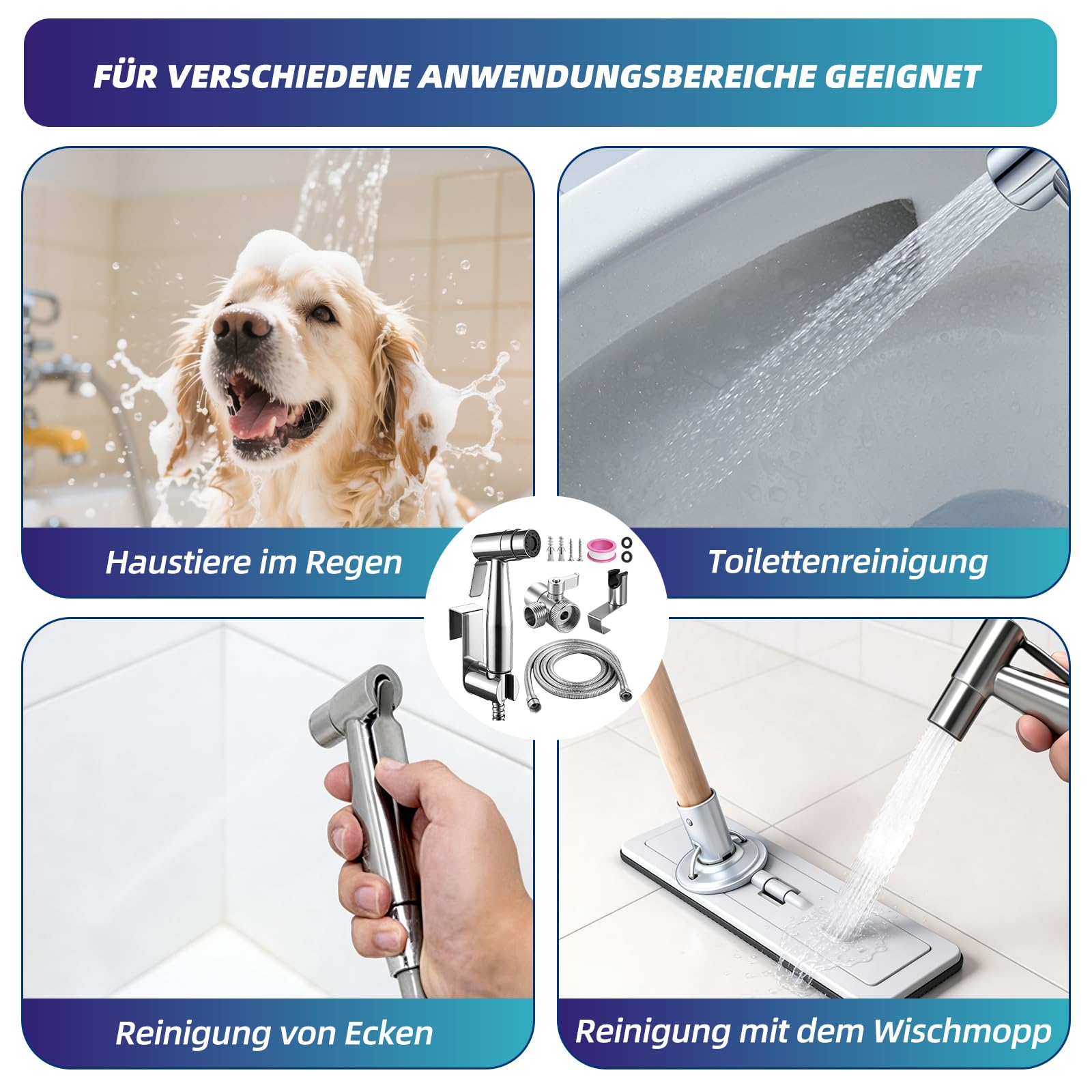 Ensemble de Douchette à Main pour Bidet en Acier Inoxydable avec Tuyau, Embout de Bidet pour Douche, Toilettes, Nettoyage des Couches et Bain des Animaux Domestiques