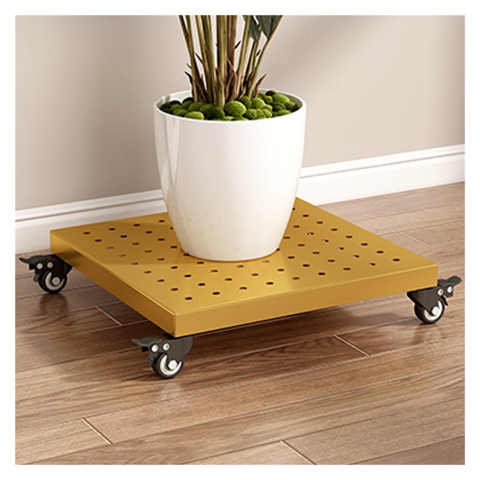 Chariot à roulettes pour plantes 50 cm en métal doré pour votre salon et terrasse