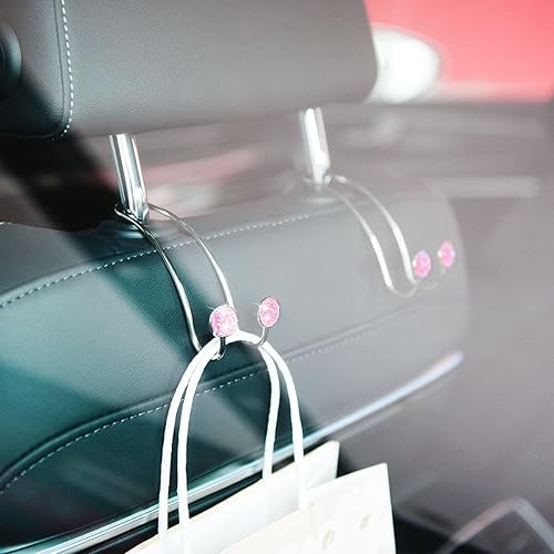 Miniatura 9 de Paquete de 4 ganchos brillantes para automóvil, ganchos universales para reposacabezas de automóvil, ganchos de acero inoxidable para asientos de