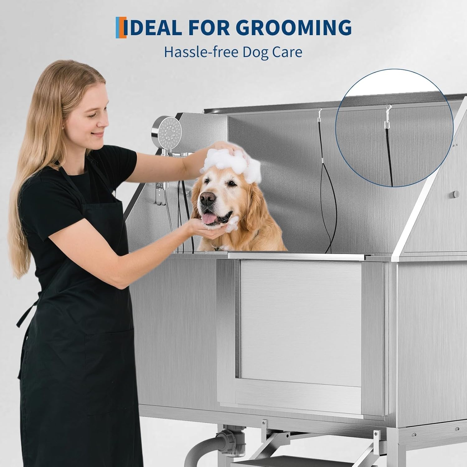 50" Dog Wash Station, Professional Stainless Steel Pet Grooming Tub with Non-Slip Ramp & Storage for Large Medium Small Dogs