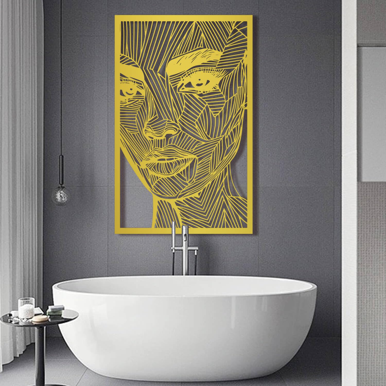Sculpture de visage en métal minimaliste pour habiller un grand mur de salon moderne 63x100 cm