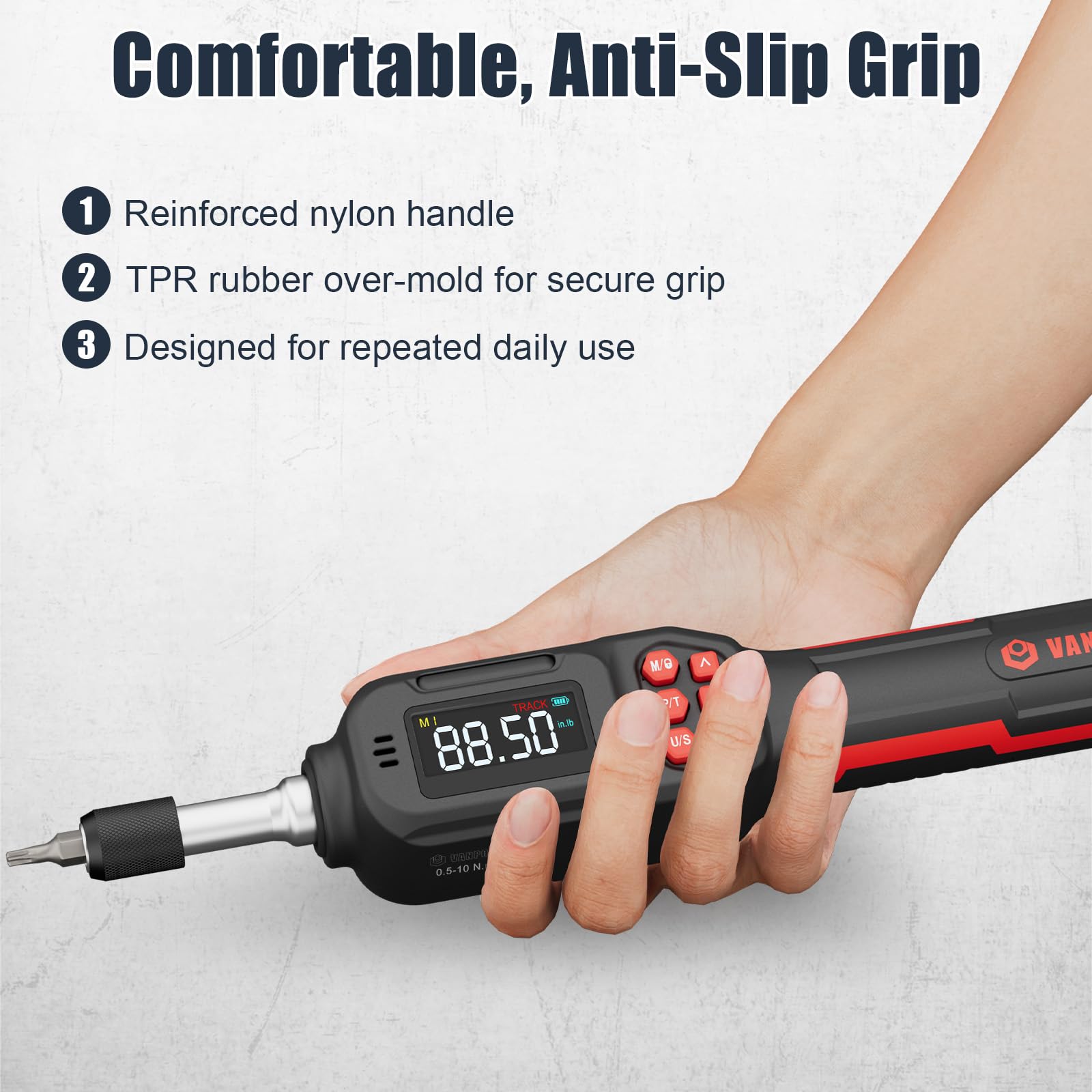 VANPO Destornillador de par digital 0,5 – 10 Nm, juego de destornilladores dinamométricos de 1/4 pulgadas con pantalla LCD y zumbador, 31 puntas y extensión de 100 mm, 4 unidades para bicicleta