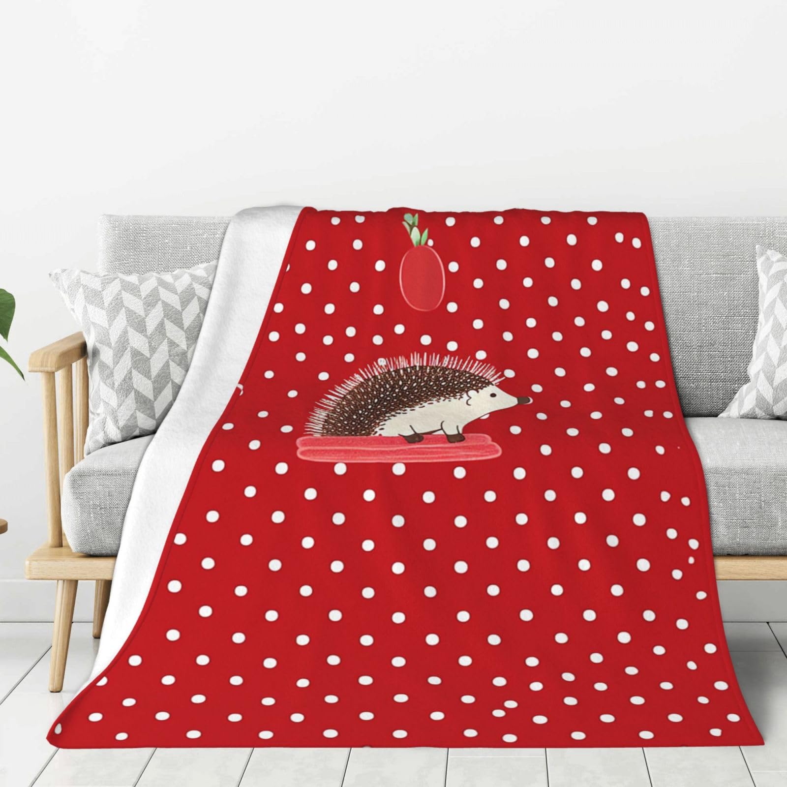 Red Polka Dot Hedgehog Throw Blanket Plush Flannel Fleece Blanket, Soft Lightweight Cozy Blankets 60"X50" for Bed Couch Sofa Travel