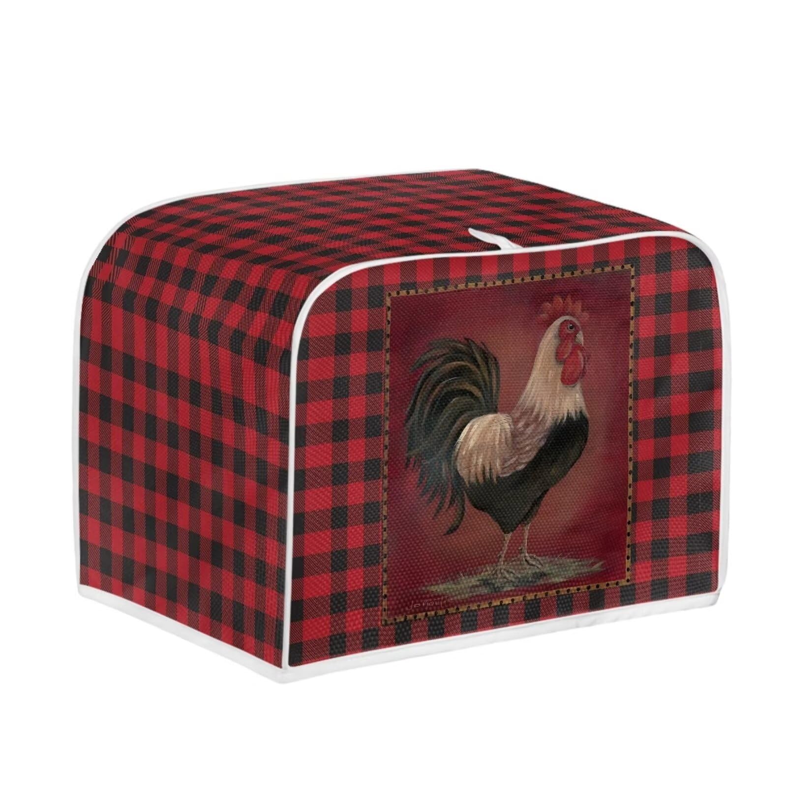 JSLXYYBQ Red Check Rooster Print Toaster Cover 2 Slice, Kitchen Appliance Decorative Dustproof Chicken Pattern Bread Maker Cover Women Gift
