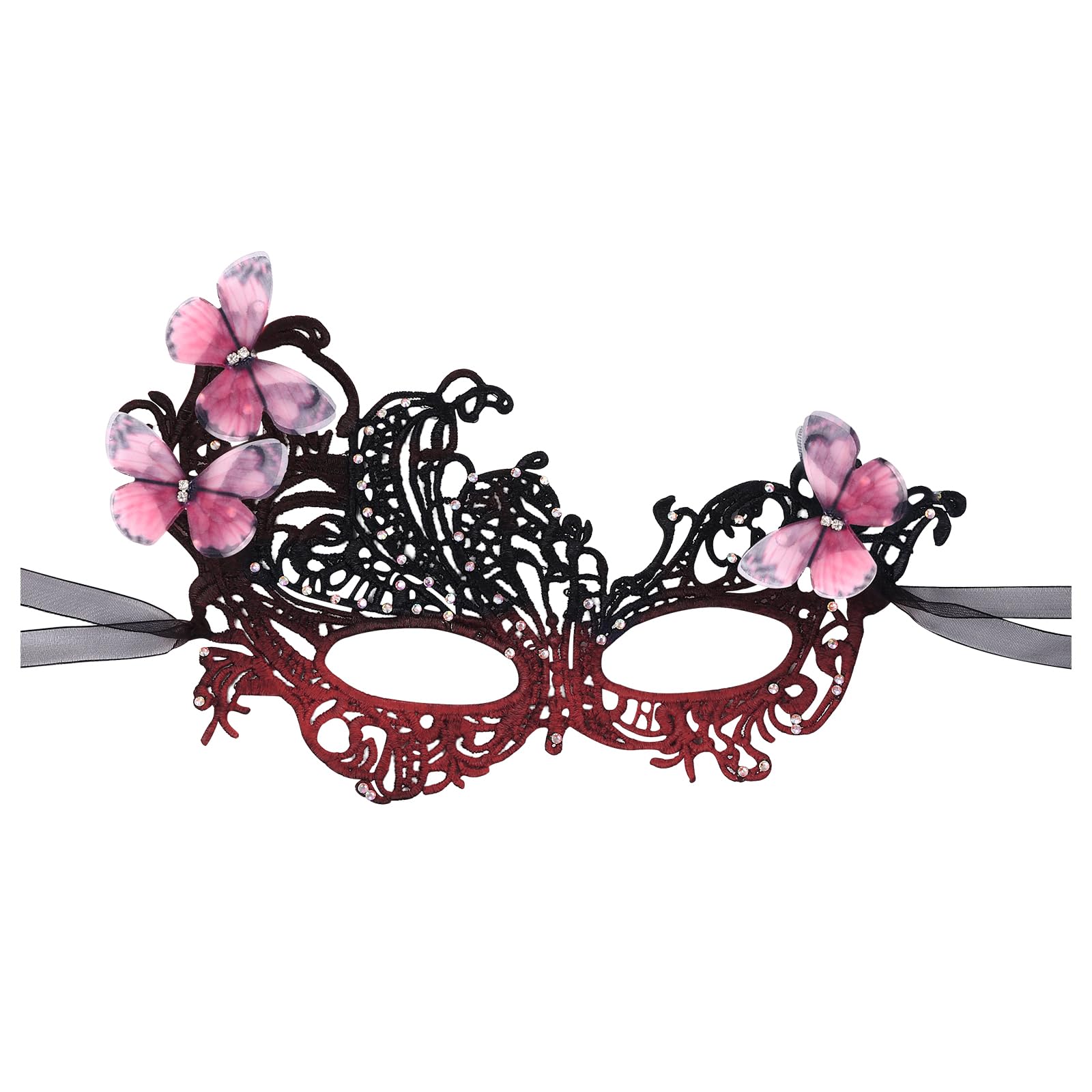 JewelryWe Women's Lace Masquerade Masks: Butterfly Mask with Rhinestone Adjustable Costume Accessories for Halloween Cosplay