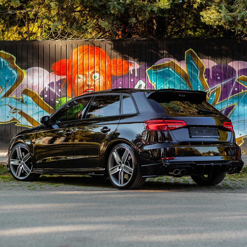 Oneway Jupes de pare-chocs arrière (coins) compatible avec Audi S3 Sportback 8V Facelift 2016-2020 - Noir brillant (Seulement montable avec OW RV21033)