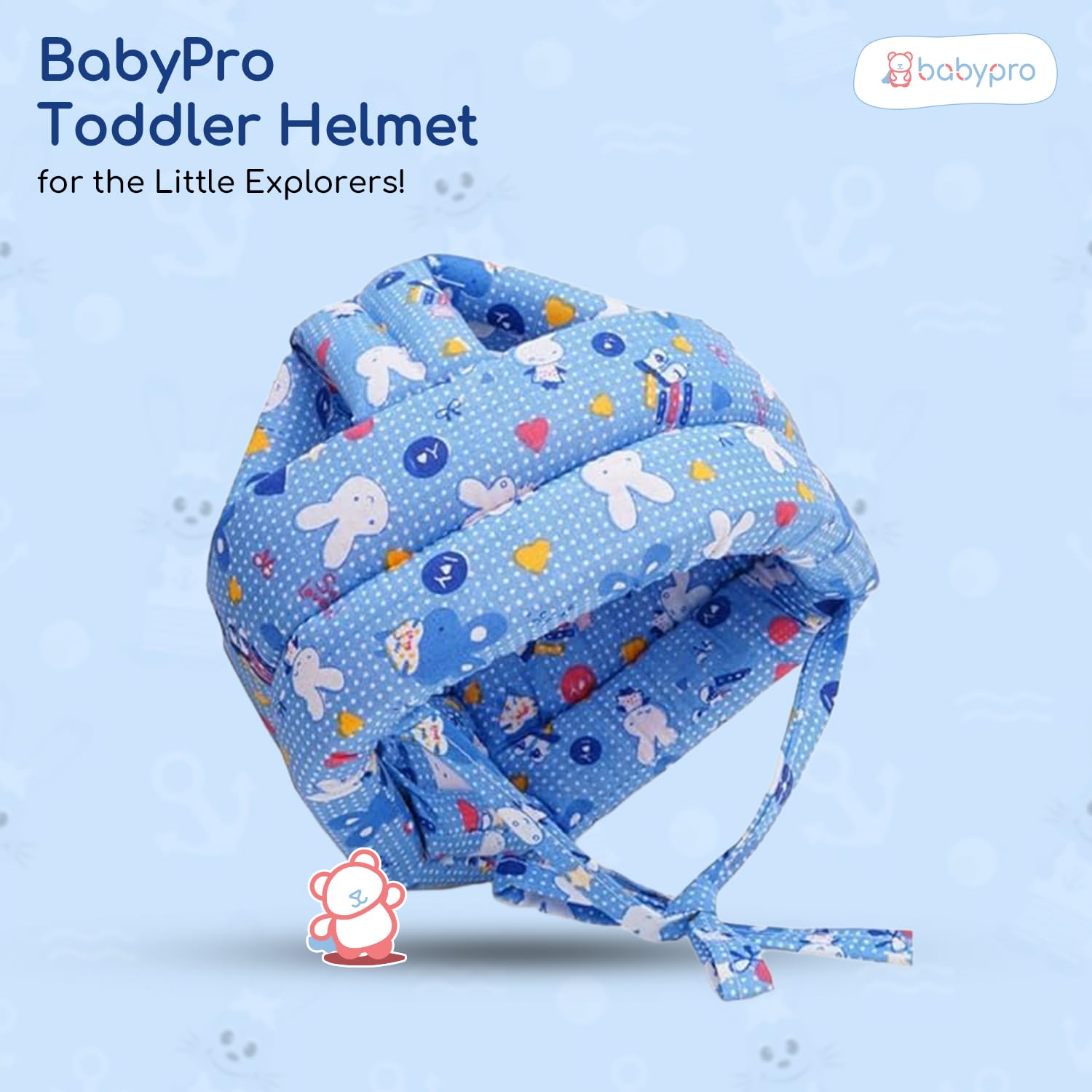 BabyPro Baby Head Safety Helmet for Crawling Walking Baby Head Protector - Head Protection for Safety 6 Months - 2 Years Soft Cushion Safety Headguard, Toddler Helmets Multi Printed (Light Blue) 2