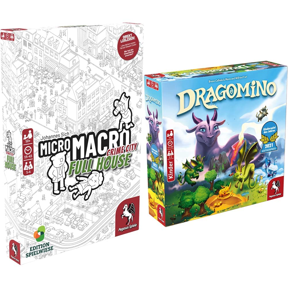 Pegasus Spiele Bundle: MicroMacro Crime City 2 & Dragomino (Kinderspiel Des Jahres 2021) | Detektivspiel & Drachen-Domino