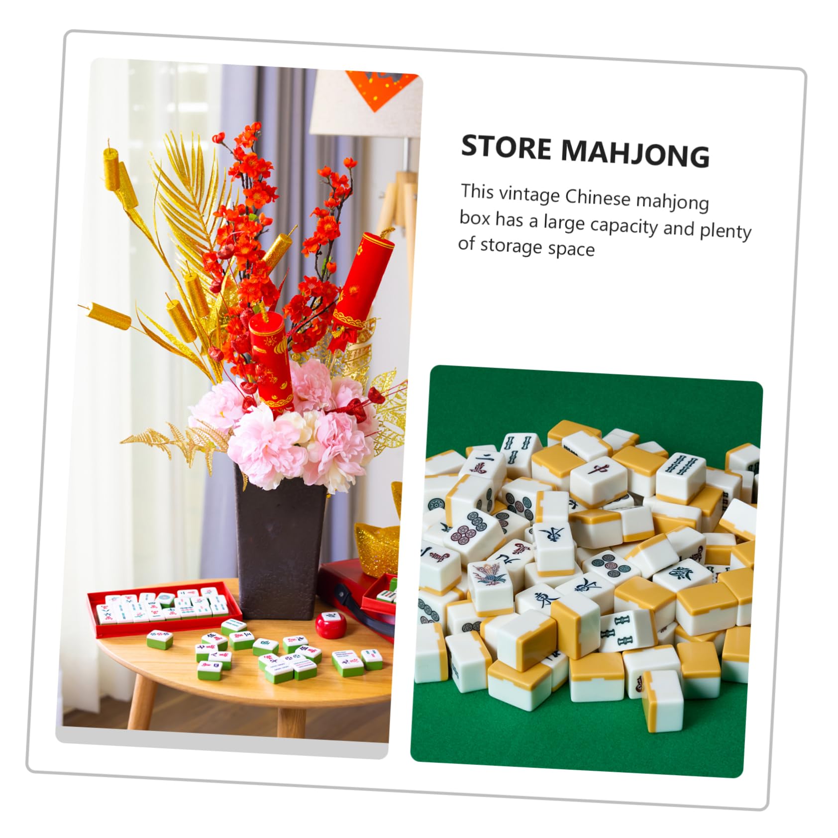 TOYANDONA Scatola in Legno per Mahjong Chiusura a Fibbia, Leggera a Tenuta Stagna, Contenitore Portatile per Tessere da Gioco in Casa o Negozi