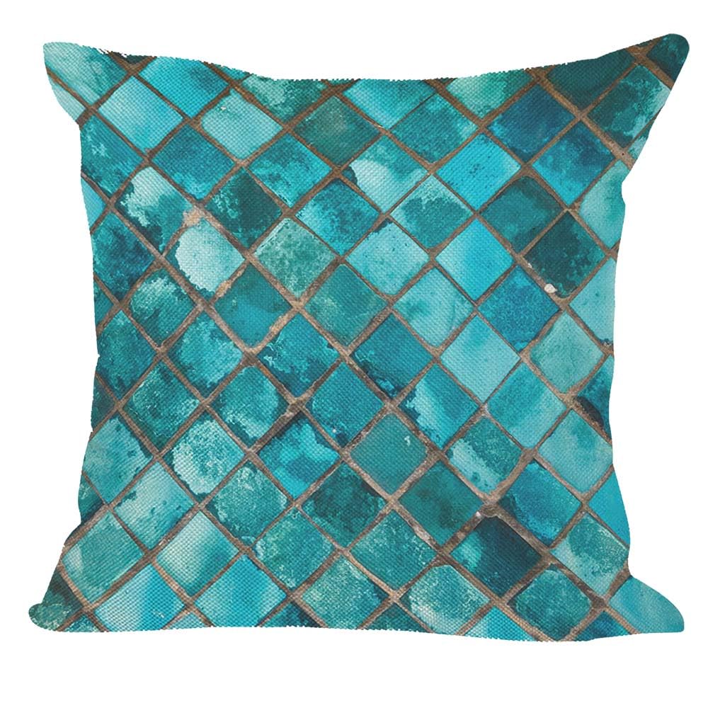 Orythyra Square Glass Mosaic Pattern Decorative Cushion Covers 45 x 45 cm Pillow Case Cushion Cover for Outdoor Patio Garden Blench Living Room Sofa Farmhouse Decor Rustic Linen 18x18 inches — image 1