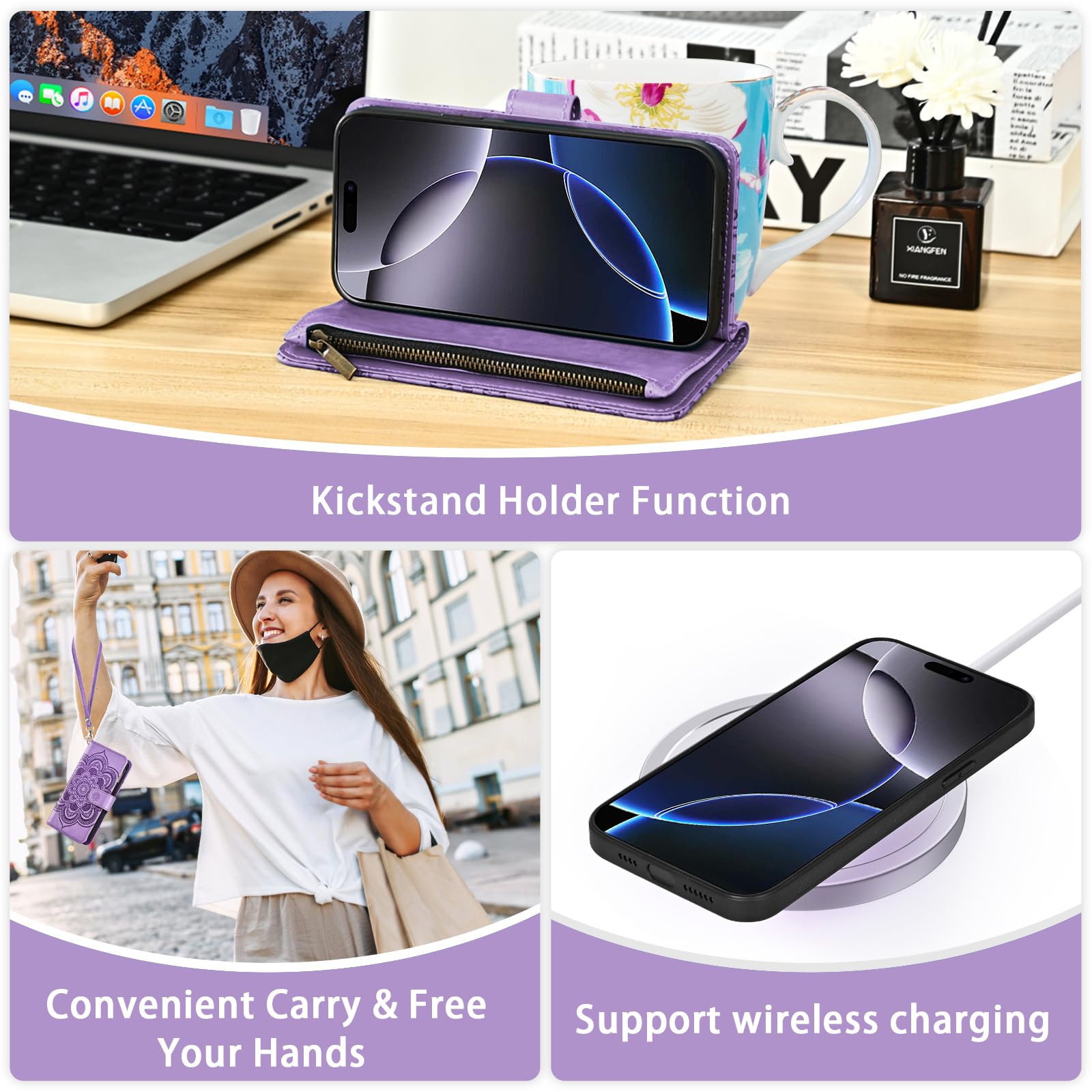 Handyhülle Für IPhone 16 Pro Max Mit Displayschutzfolie & Kartenfach – Brieftaschen-Design Mit Ständer