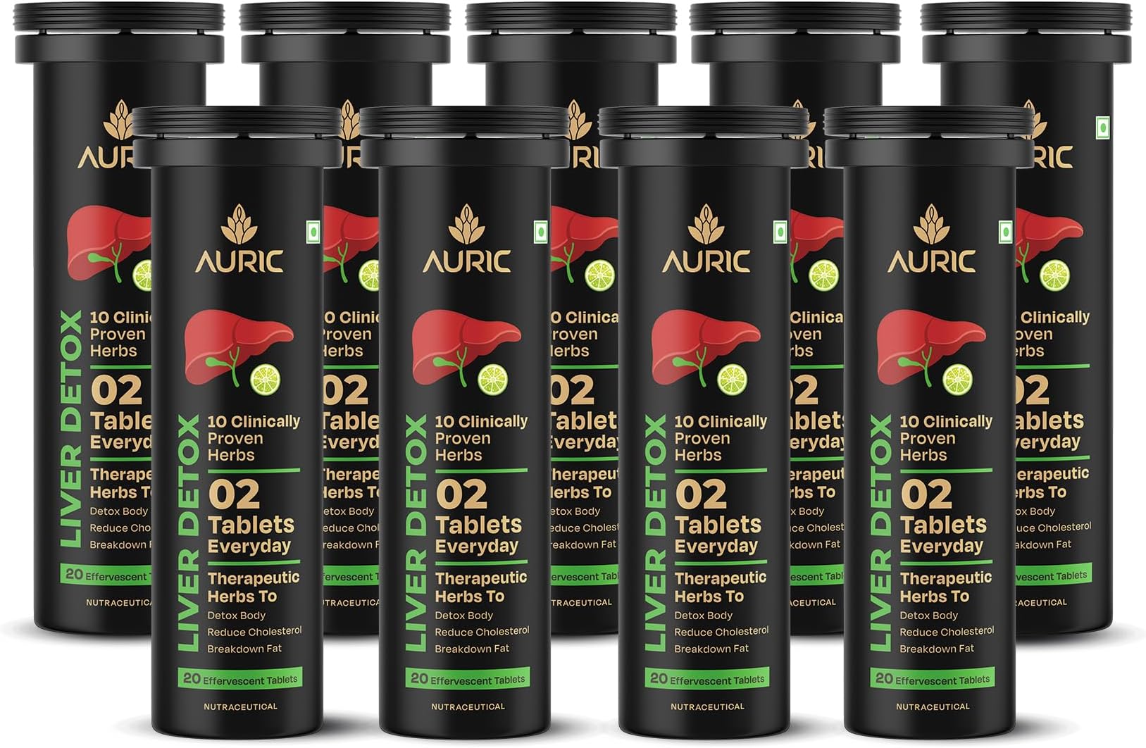 Auric Liver Detox Supplement | 180 Tablets Fizzy Water with 10 Ayurvedic Herbs | Clinically Researched Therapeutic Ingredients | Drop, Dissolve, Fizz, Drink