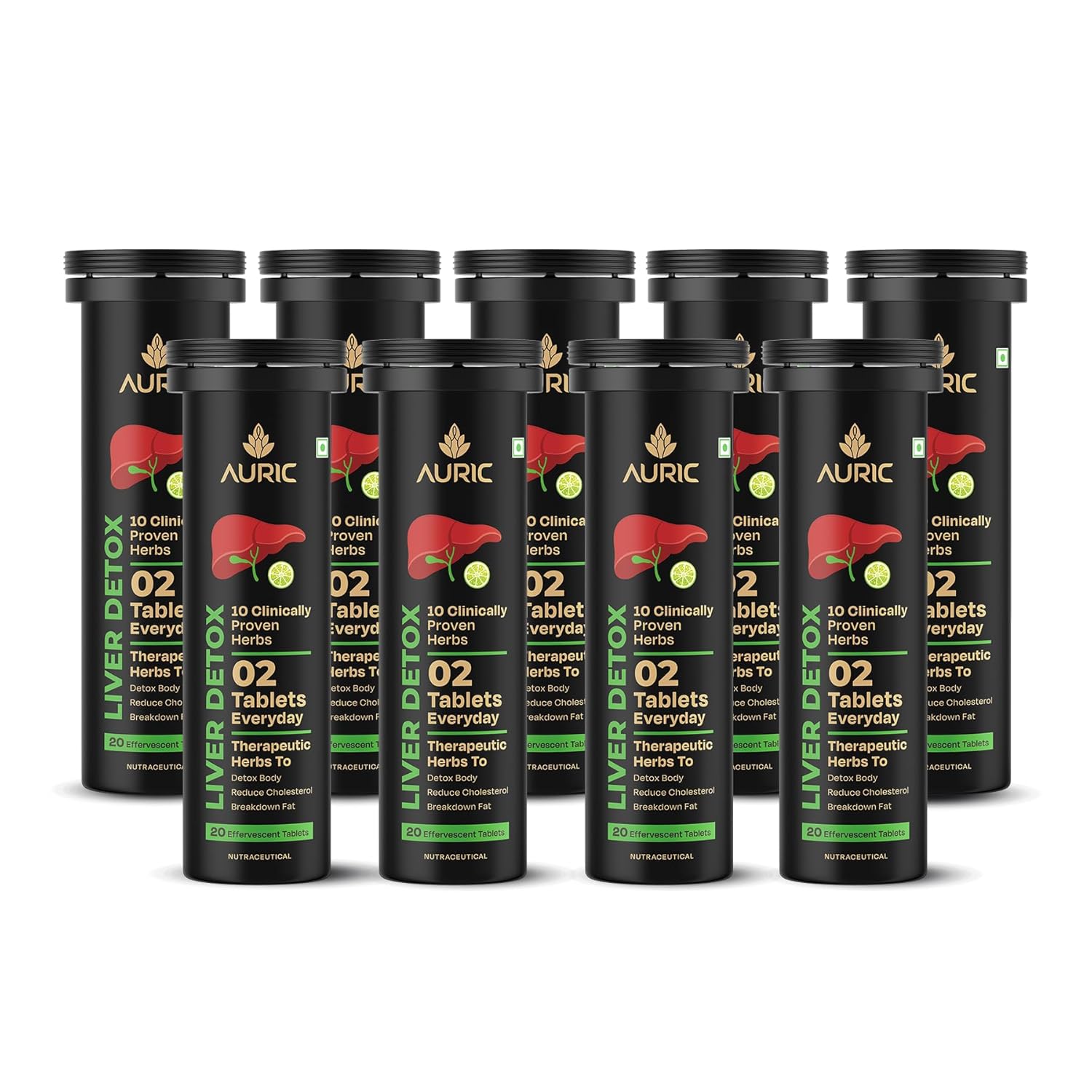 Auric Liver Detox Supplement | 180 Tablets Fizzy Water with 10 Ayurvedic Herbs | Clinically Researched Therapeutic Ingredients | Drop, Dissolve, Fizz, Drink