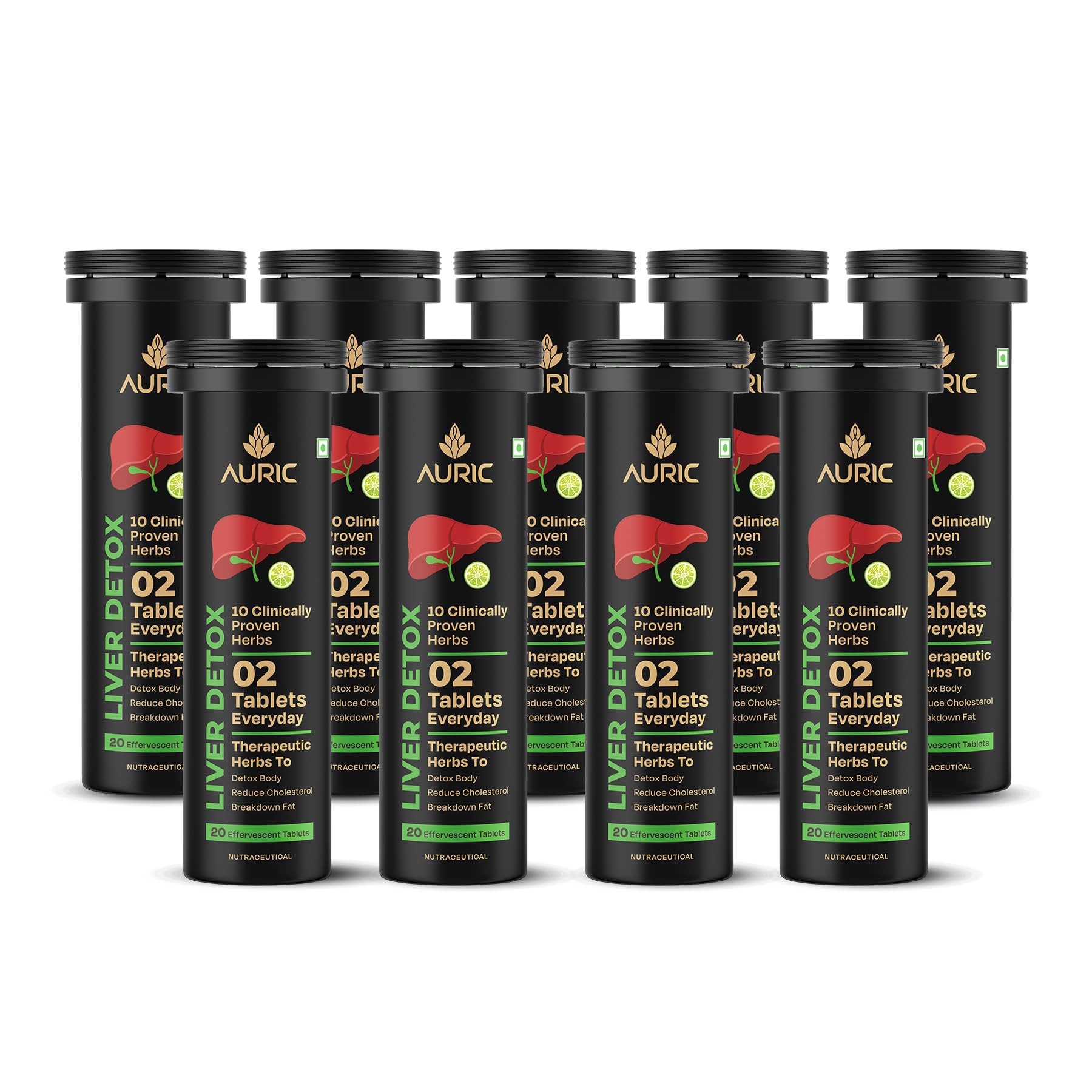 Auric Liver Detox Supplement | 180 Tablets Fizzy Water with 10 Ayurvedic Herbs | Clinically Researched Therapeutic Ingredients | Drop, Dissolve, Fizz, Drink