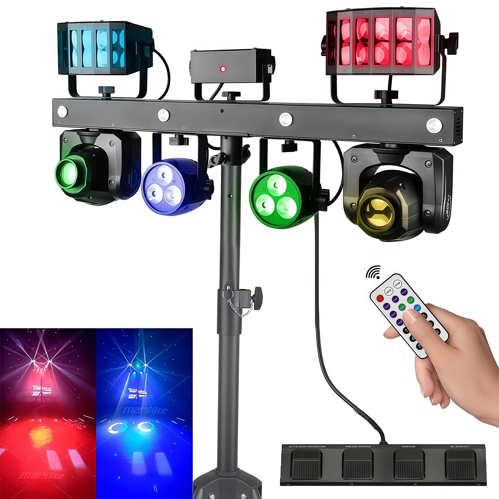 Kit luci DJ RGBW da 170 W con supporto, telecomando e borsa per feste, chiese e matrimoni