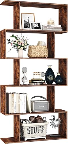 Yusong - Estantería de 5 niveles, estantería geométrica en forma de S para dormitorio, estante decorativo moderno industrial de madera para oficina