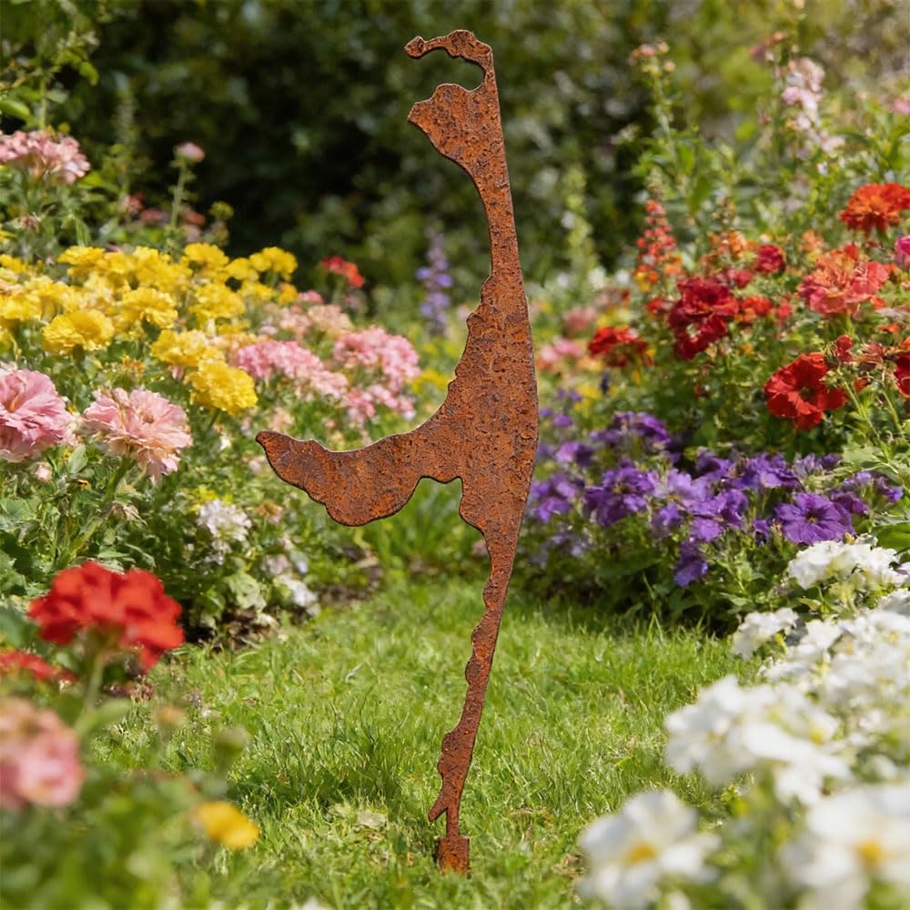 Gartenstecker Insel Sylt, Massiver Stahl, Rostpatina, 2 mm stark, Dekorativer Akzent für Garten und Beete
