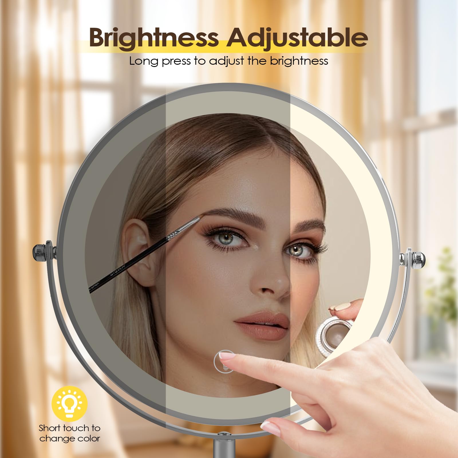 Cuteefun Specchio Trucco con Luci, Specchio Ingranditore 10X Su Supporto, Altezza e Luminosità Regolabili, Rotazione a 360°, Specchio per Il Trucco Bifacciale Ricaricabile per Tavolo da Toeletta