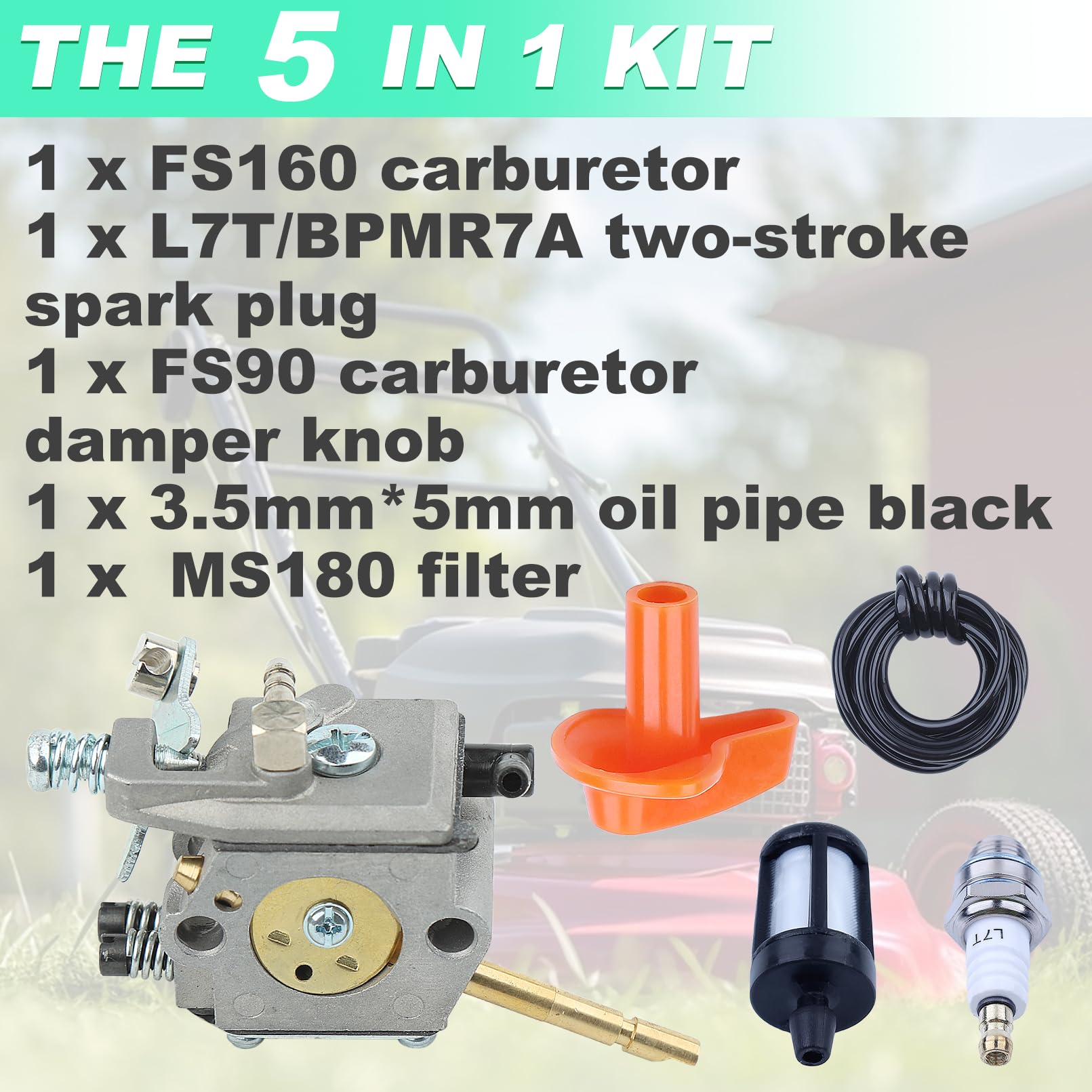 Adefol - Kit de carburador para Stihl FS160, FS200, FS202, FS280, FS350, FS120, FR220, BT120, BT121, SP200, cortapelos de césped, avce, pomo acelerador, repuesto 4134, 120, 0603